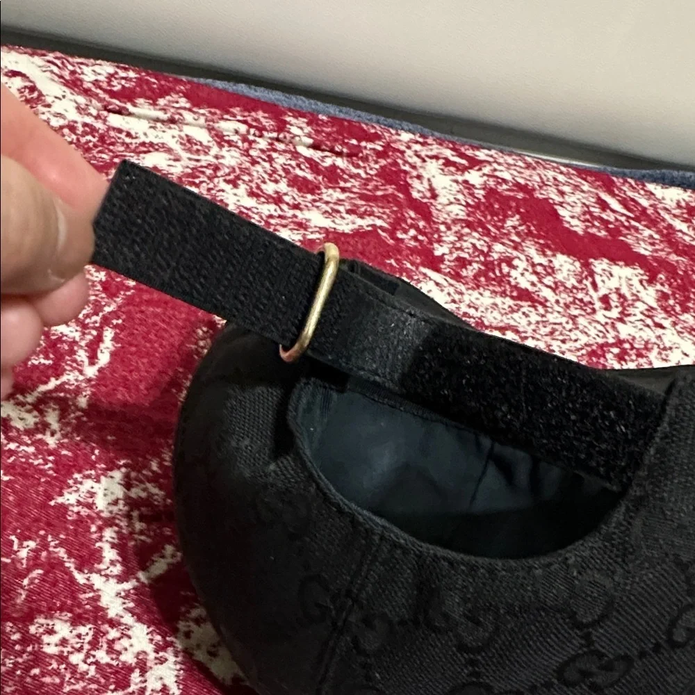Gucci Black GG Monogram Baseball Cap with Signature Sherry Line